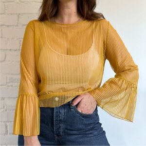 Babaton Aritzia Humbert Blouse Sheer Stripe Women's Yellow Gold Small